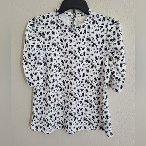 Melloday Women's  blouse white and black floral printed Size M
